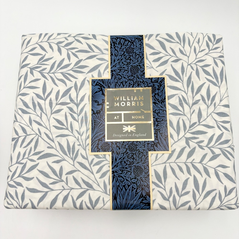 William Morris At Home Queen Sheet Set Leaf Pale Slate 100% Cotton
